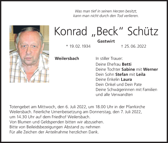 Anzeige von Konrad Schütz von MGO