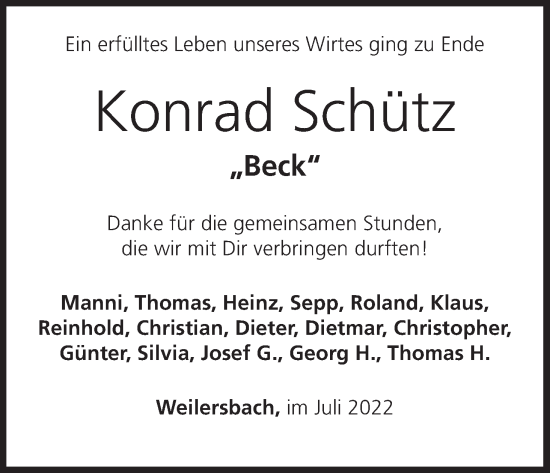 Anzeige von Konrad Schütz von MGO