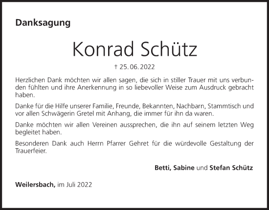 Anzeige von Konrad Schütz von MGO