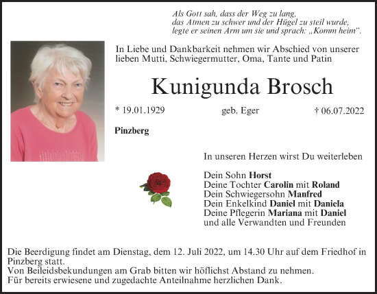 Anzeige von Kunigunda Brosch von MGO