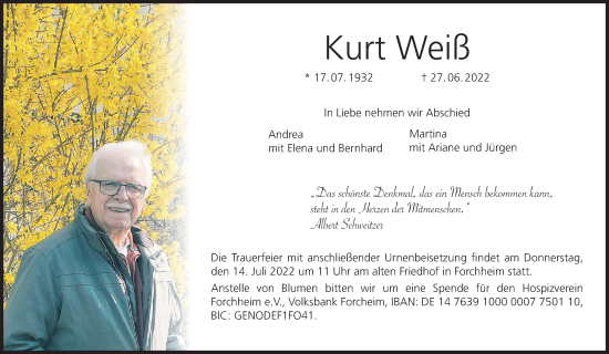 Anzeige von Kurt Weiß von MGO