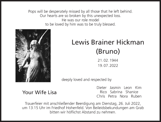 Anzeige von Lewis Brainer Hickman von MGO