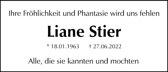 Anzeige von Liane Stier von MGO
