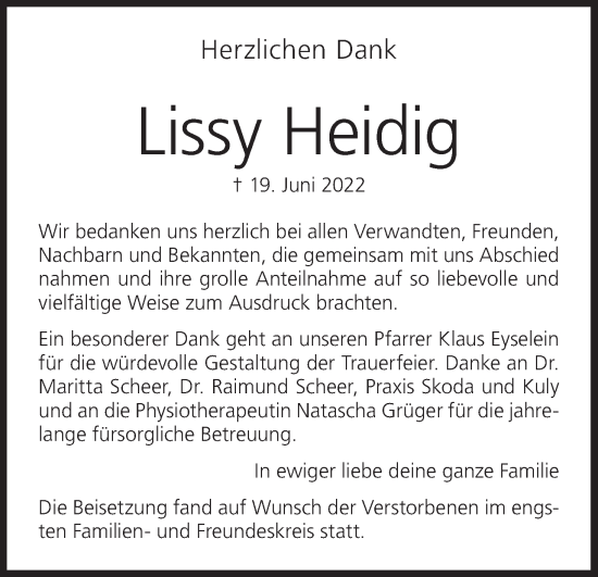 Anzeige von Lissy Heidig von MGO