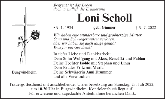 Anzeige von Loni Scholl von MGO
