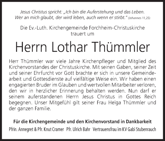 Anzeige von Lothar Thümmler von MGO