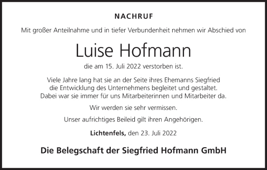 Anzeige von Luise Hofmann von MGO