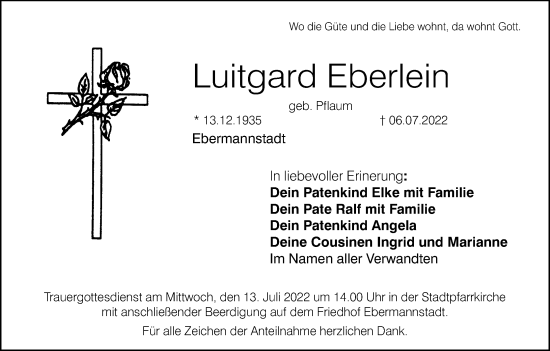 Anzeige von Luitgard Eberlein von MGO