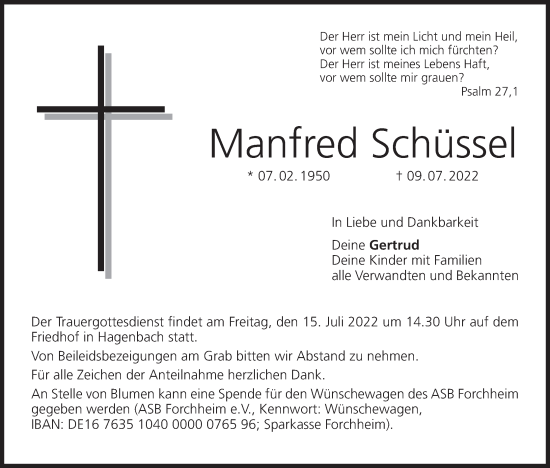 Anzeige von Manfred Schüssel von MGO