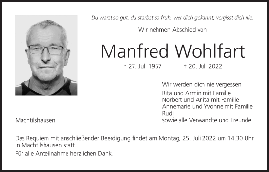 Anzeige von Manfred Wohlfart von MGO