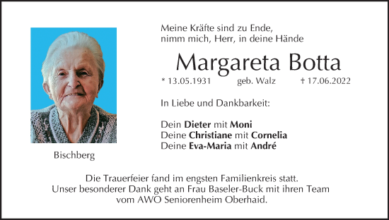 Anzeige von Margareta Botta von MGO