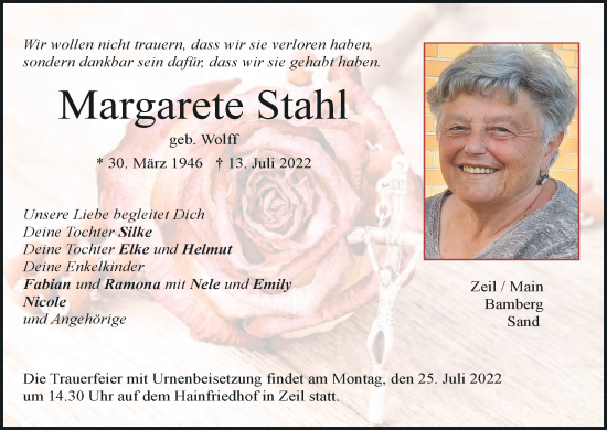 Anzeige von Margarete Stahl von MGO
