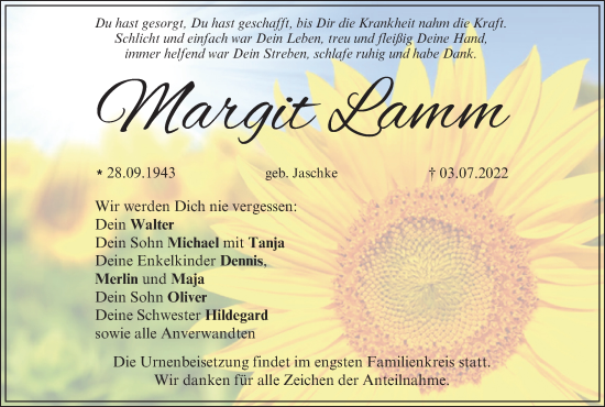 Anzeige von Margit Lamm von MGO