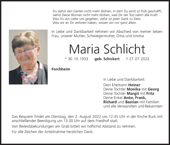 Anzeige von Maria Schlicht von MGO