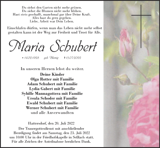 Anzeige von Maria Schubert von MGO
