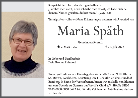 Anzeige von Maria Späth von MGO