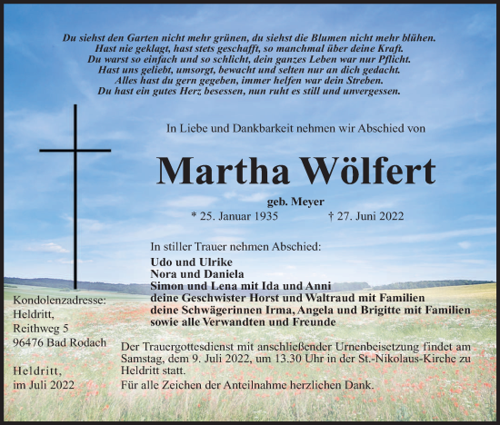 Anzeige von Martha Wölfert von MGO