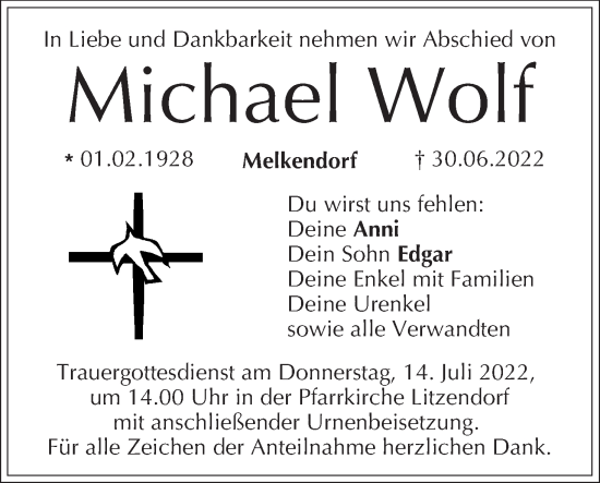 Anzeige von Michael Wolf von MGO