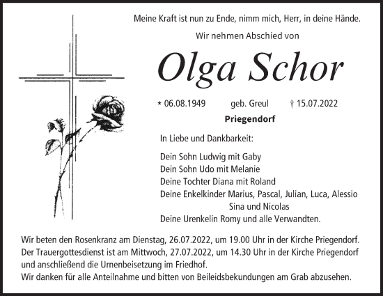 Anzeige von Olga Schor von MGO