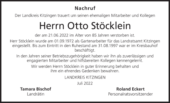Anzeige von Otto Stöcklein von MGO