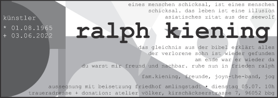 Anzeige von Ralph Kiening von MGO