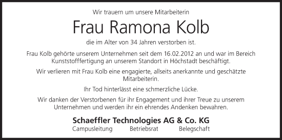 Anzeige von Ramona Kolb von MGO
