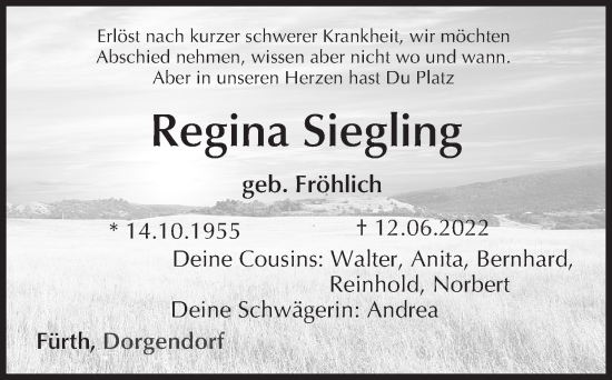 Anzeige von Regina Siegling von MGO