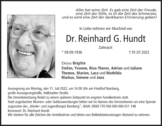 Anzeige von Reinhard G. Hundt von MGO