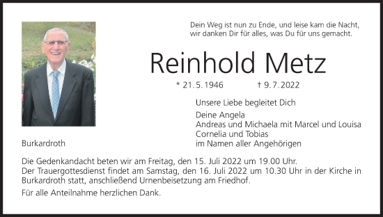 Anzeige von Reinhold Metz von MGO