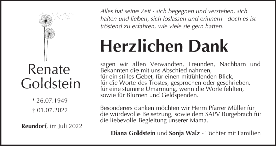 Anzeige von Renate Goldstein von MGO