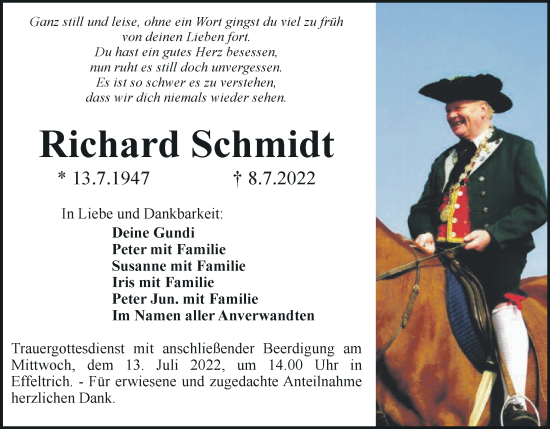 Anzeige von Richard Schmidt von MGO