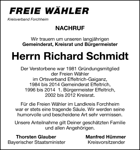 Anzeige von Richard Schmidt von MGO