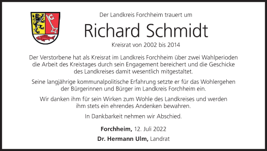 Anzeige von Richard Schmidt von MGO
