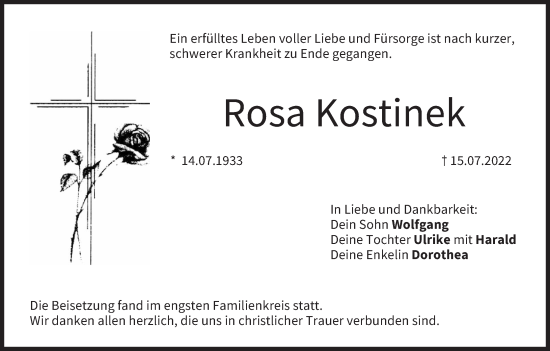 Anzeige von Rosa Kostinek von MGO