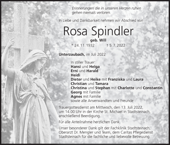 Anzeige von Rosa Spindler von MGO