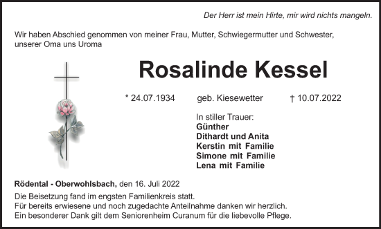 Anzeige von Rosalinde Kessel von MGO