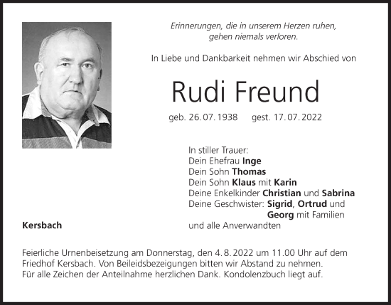 Anzeige von Rudi Freund von MGO