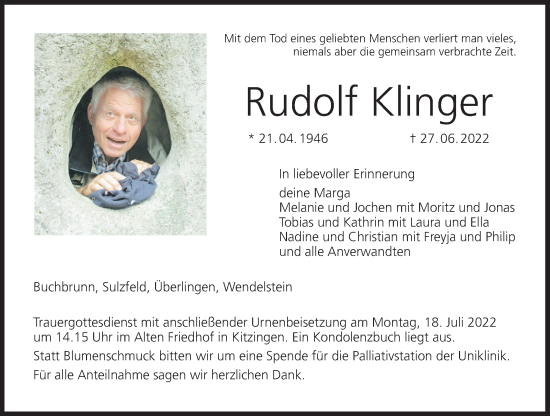 Anzeige von Rudolf Klinger von MGO