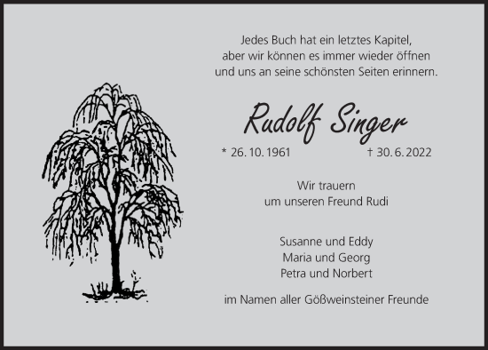 Anzeige von Rudolf Singer von MGO