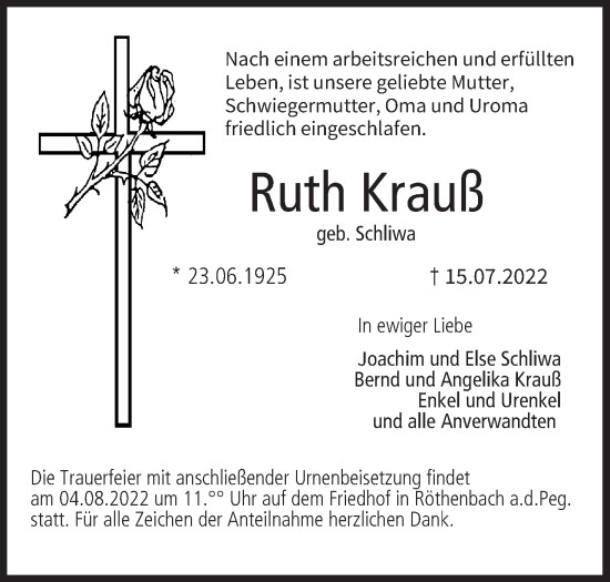 Anzeige von Ruth Krauß von MGO