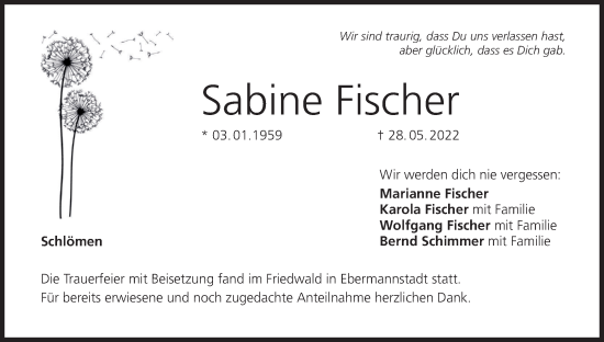 Anzeige von Sabine Fischer von MGO
