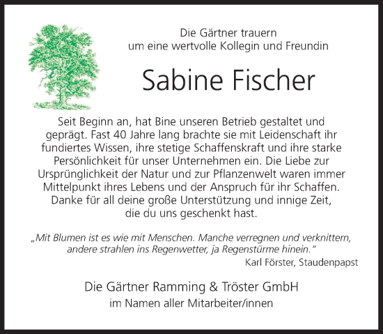 Anzeige von Sabine Fischer von MGO