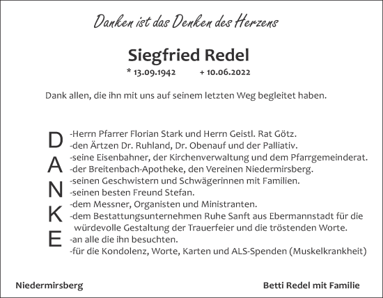 Anzeige von Siegfried Redel von MGO