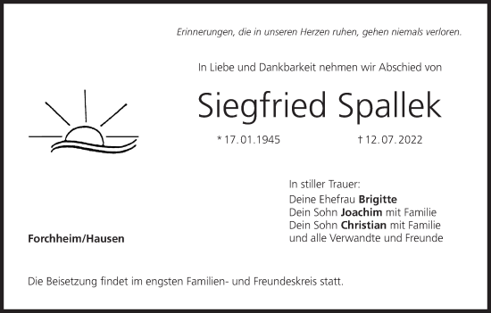 Anzeige von Siegfried Spallek von MGO