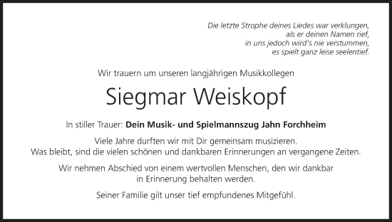Anzeige von Siegmar Weiskopf von MGO