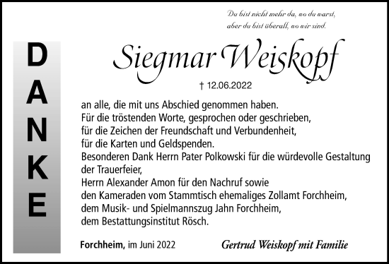 Anzeige von Siegmar Weiskopf von MGO