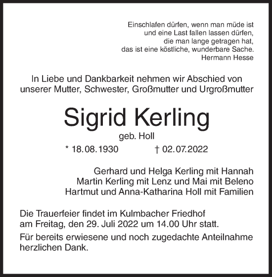 Anzeige von Sigrid Kerling von MGO
