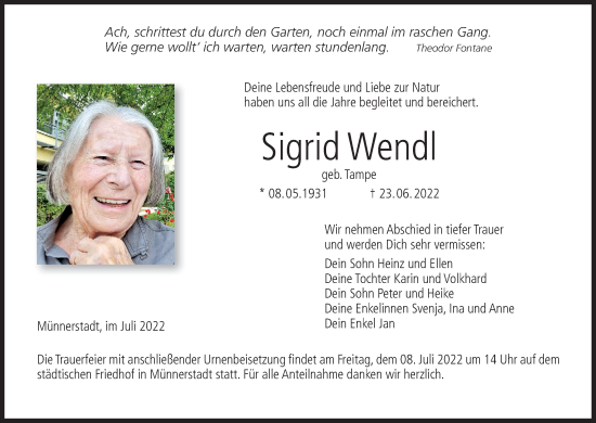 Anzeige von Sigrid Wendl von MGO
