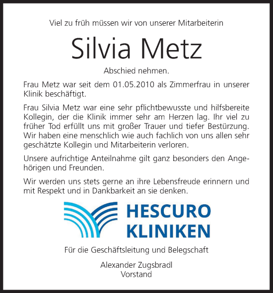 Anzeige von Silvia Metz von MGO