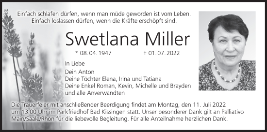 Anzeige von Swetlana Miller von MGO